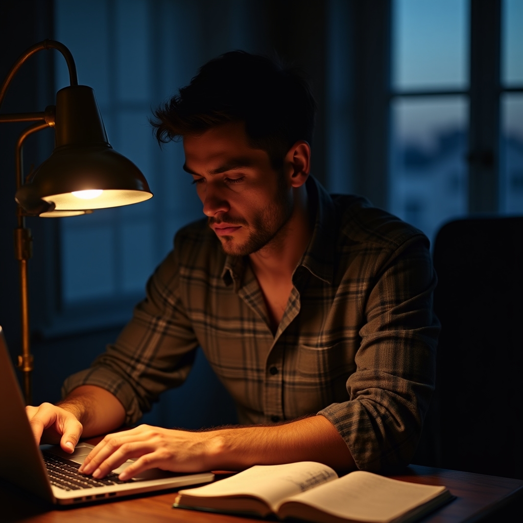 Person plant abends am Schreibtisch die kommende Lernwoche